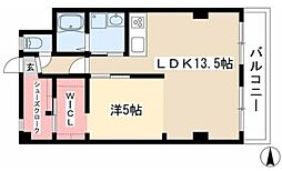 三秀レジデンス 6階2DKの間取り