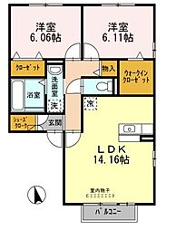 アルカディア永森 2階2LDKの間取り