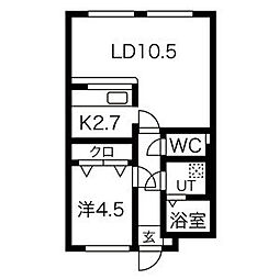 サンデンハイツ 6階1LDKの間取り