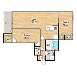 ブルームひまわり 3階2LDKの間取り