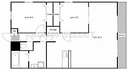 クレスト名城 4階2LDKの間取り