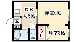 ふじ荘 2階2DKの間取り
