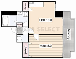 ガーデンコート新栄 8階1LDKの間取り