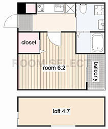 アオアクア稲上町 2階1Kの間取り
