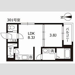 ハーモニーテラスティーエイチ 3階1LDKの間取り