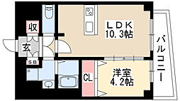 プレサンス栄ラグジュ 2階1LDKの間取り