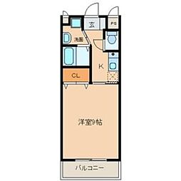 サンハイツ名取　II 3階1Kの間取り
