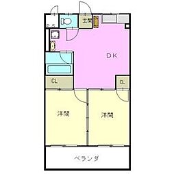 啓周ビル 5階2DKの間取り