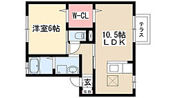プランドール柊 1階1LDKの間取り