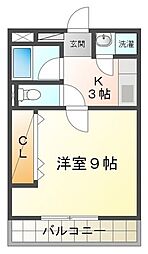 ブライトプレイスあゆち 3階1Kの間取り