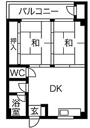 ミヅホビル 3階2DKの間取り