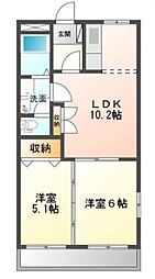 プラムヴィレッジ 1階2LDKの間取り