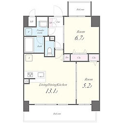 コンフォート城西 10階2LDKの間取り