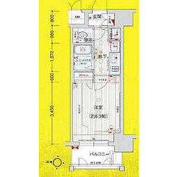 プレサンス泉セントマーク 3階1Kの間取り