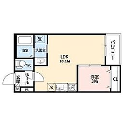 GRANDBLUE nagasukaIII 1階1LDKの間取り