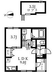 ハーモニーテラス上石川町 2階1LDKの間取り