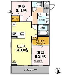 アンソレイエ　トモ 2階2LDKの間取り