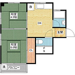 石坂ハイツ 5階2DKの間取り