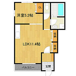 アミュレット 1階1LDKの間取り