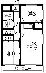 シャトル助光 2階2LDKの間取り