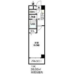 Cerezo 2階1Kの間取り