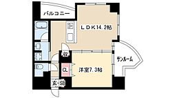 プロシード金山2 7階1LDKの間取り
