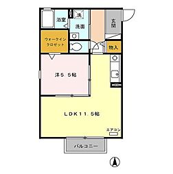 エステート美幸 102 1階1LDKの間取り