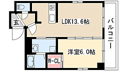 axis sakae V 6階1LDKの間取り