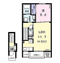カーサ　フィオーレ　十王 2階1LDKの間取り