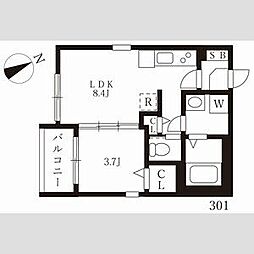 スヴニール伝馬 3階1LDKの間取り