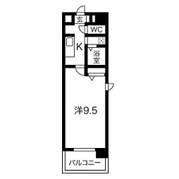 ラッフルズ東山 4階1Kの間取り