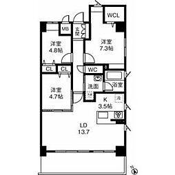 レジーナヒルズ覚王山 5階3LDKの間取り