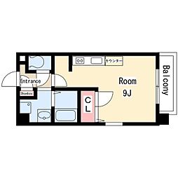 オンディーヌ花の木 4階ワンルームの間取り