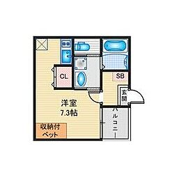 ハーモニーテラス高道町IV 1階1Kの間取り