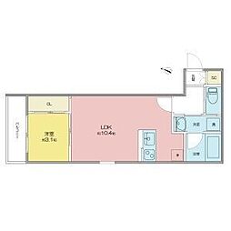ジュネス日比野 1階1LDKの間取り