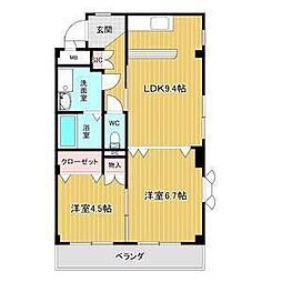 アムール　ディアコート 1階2LDKの間取り