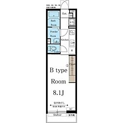 リブリ・Garden Quartz 3階1Kの間取り