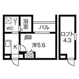 CRASTINE高畑 1Kの間取図画像