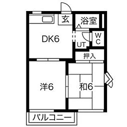 ロイヤル石神D 1DKの間取図画像