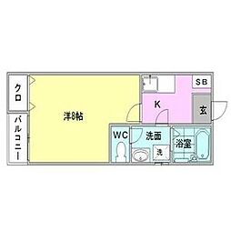 クレフラスト東山 1Kの間取図画像