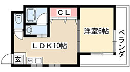 コーポヒョーカ 1LDKの間取図画像