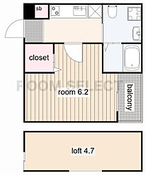 アオアクア稲上町 1Kの間取図画像