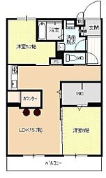 コーポやすり苑 2LDKの間取図画像