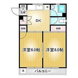 後藤石坂コーポ 2DKの間取図画像