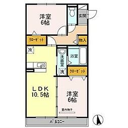 エスポワール万町 2LDKの間取図画像