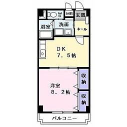 リヴィエール黄金 1DKの間取図画像
