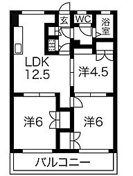 プリミエール平和が丘 2LDKの間取図画像