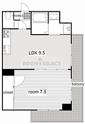 ゴールドハイツ渡辺 1LDKの間取図画像