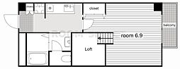 COZYPLACE星ケ丘 1Kの間取図画像