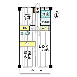 クロックタワー・植田 2LDKの間取図画像